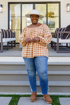 One Fine Afternoon Gingham Plaid Top In Caramel (Online Exclusive) - Uptown Boutique Ramona