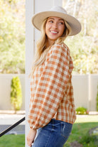 One Fine Afternoon Gingham Plaid Top In Caramel (Online Exclusive) - Uptown Boutique Ramona