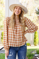 One Fine Afternoon Gingham Plaid Top In Caramel (Online Exclusive) - Uptown Boutique Ramona