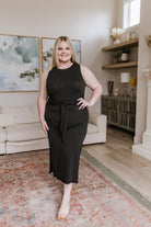 Out on the Town Tie Detail Midi Dress in Charcoal (Online Exclusive) - Uptown Boutique Ramona