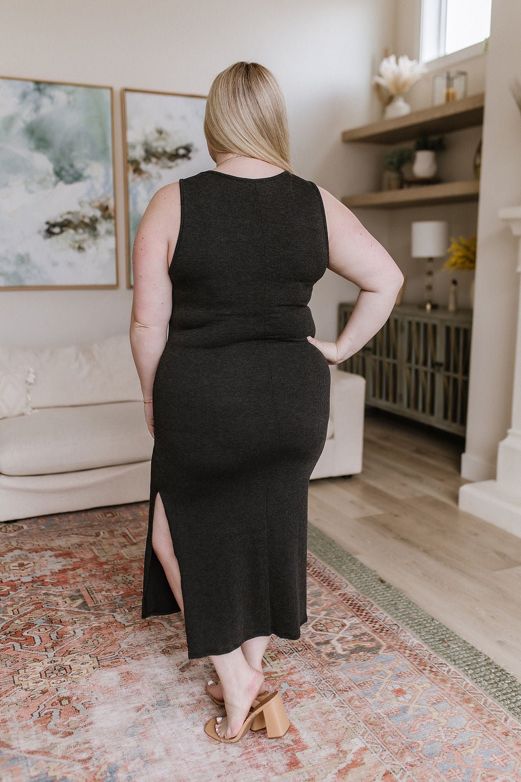 Out on the Town Tie Detail Midi Dress in Charcoal (Online Exclusive) - Uptown Boutique Ramona