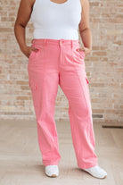 Peggy High Rise Cargo Straight Jeans in Pink (Online Exclusive) - Uptown Boutique Ramona