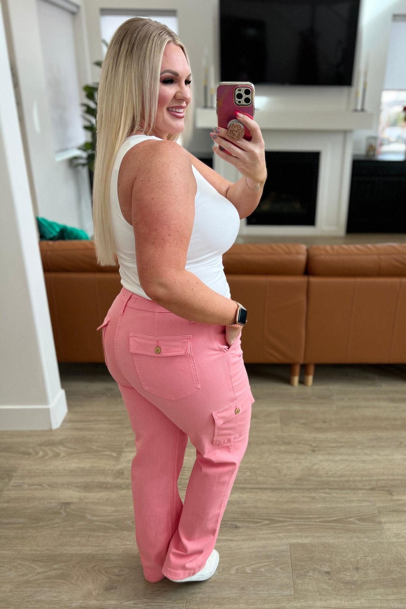 Peggy High Rise Cargo Straight Jeans in Pink (Online Exclusive) - Uptown Boutique Ramona