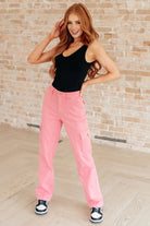 Peggy High Rise Cargo Straight Jeans in Pink (Online Exclusive) - Uptown Boutique Ramona