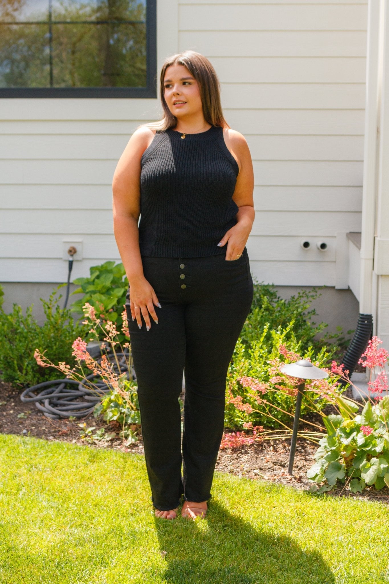 Previous Engagement Halter Neck Sweater Tank in Black - Uptown Boutique Ramona