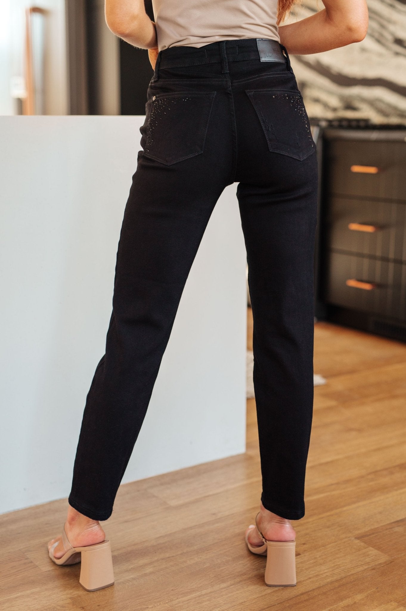 Reese Rhinestone Slim Fit Jeans in Black (Online Exclusive) - Uptown Boutique Ramona