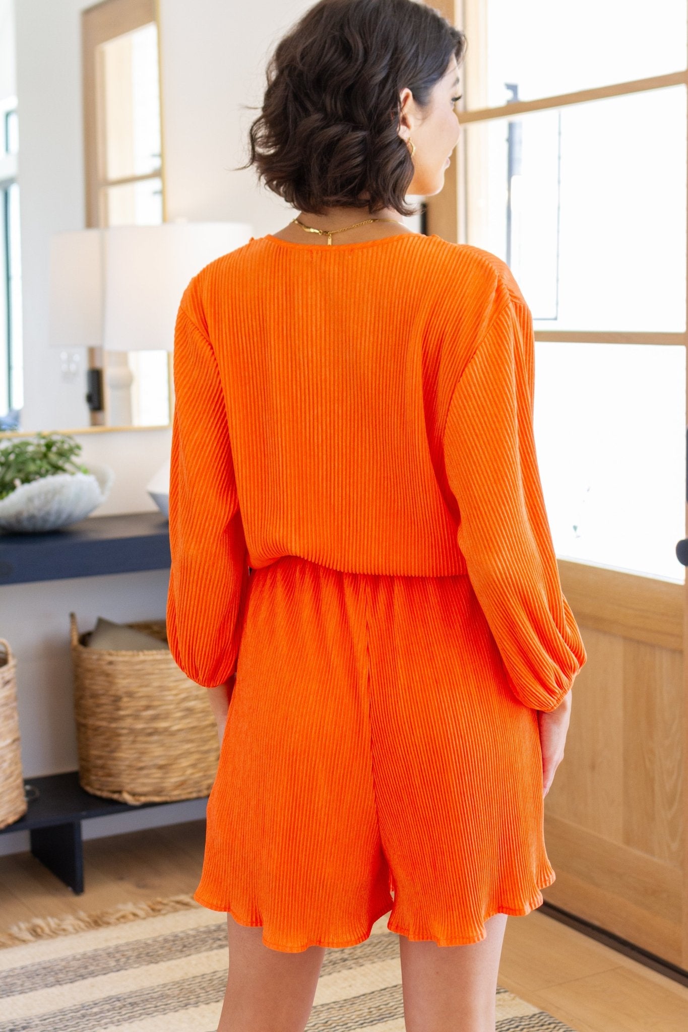 Roll With me Romper in Tangerine - Uptown Boutique Ramona