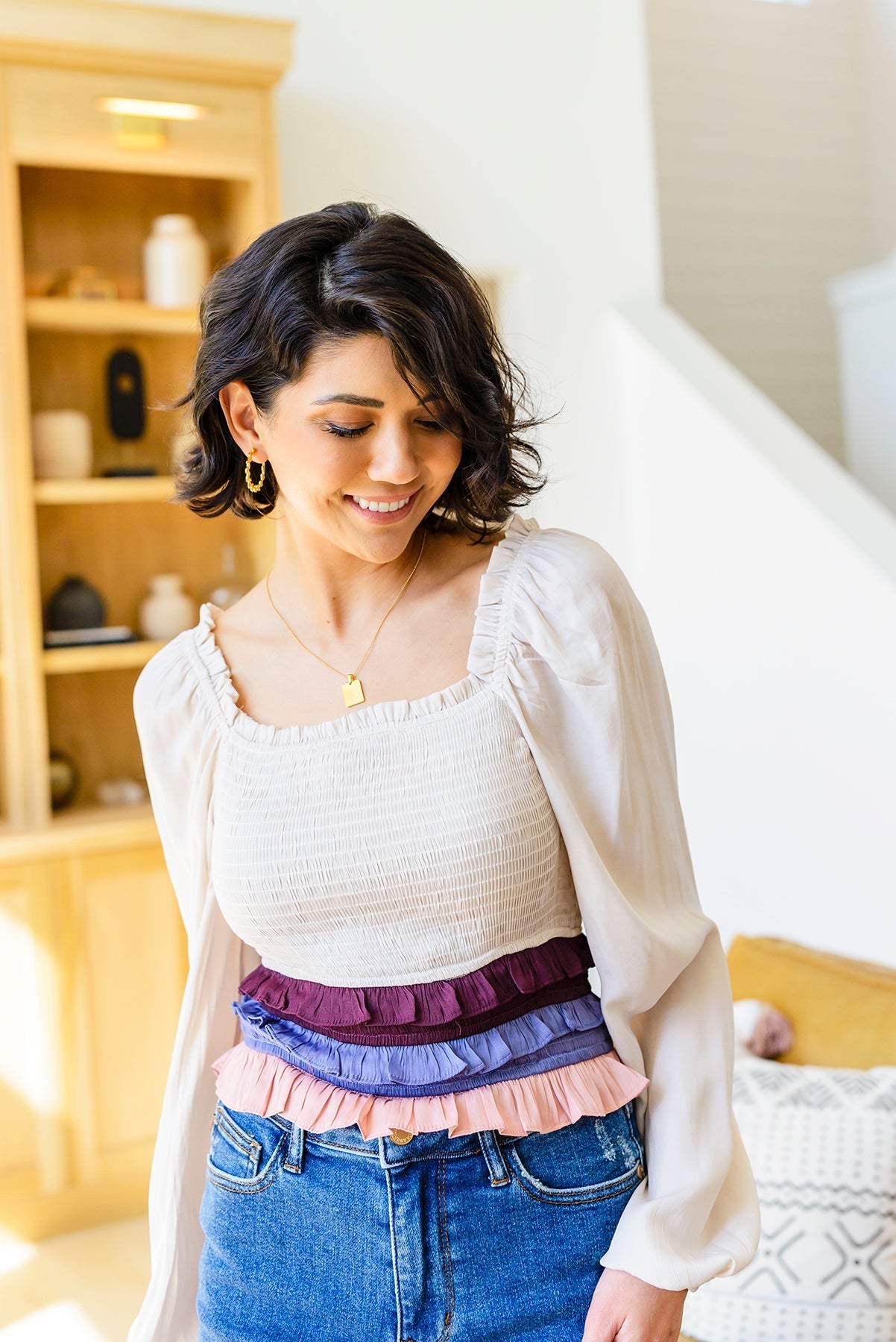 Shirley Smocked Ruffle Blouse (Online Exclusive) - Uptown Boutique Ramona
